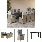 The Living Store 9-tlg. Garten-Essgruppe mit Kissen Beigemischung Poly Rattan