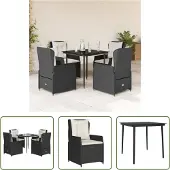 The Living Store 5-tlg. Garten-Essgruppe mit Kissen Schwarz Poly Rattan