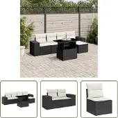 The Living Store 6-tlg. Garten-Sofagarnitur mit Kissen Schwarz Poly Rattan
