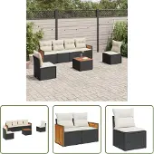 The Living Store 7-tlg. Garten-Sofagarnitur mit Kissen Schwarz Poly Rattan