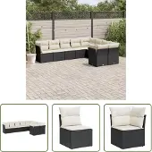 The Living Store 9-tlg. Garten-Sofagarnitur mit Kissen Schwarz Poly Rattan