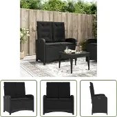 The Living Store Gartenbank Verstellbar mit Kissen Schwarz Poly Rattan