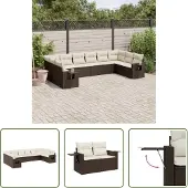 The Living Store 10-tlg. Garten-Sofagarnitur mit Kissen Braun Poly Rattan