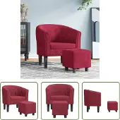 The Living Store Clubsessel mit Fußhocker Weinrot Samt