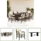 The Living Store 9-tlg. Garten-Essgruppe mit Kissen Braun Poly Rattan