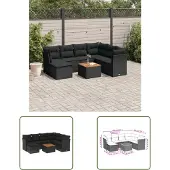 The Living Store 8-tlg. Garten-Sofagarnitur mit Kissen Schwarz Poly Rattan