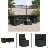 The Living Store 8-tlg. Garten-Sofagarnitur mit Kissen Schwarz Poly Rattan