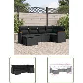The Living Store 6-tlg. Garten-Sofagarnitur mit Kissen Schwarz Poly Rattan