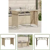 The Living Store Gartentisch mit Glasplatte Beige 110x68x70 cm Poly Rattan