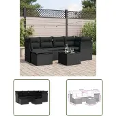 The Living Store 7-tlg. Garten-Sofagarnitur mit Kissen Schwarz Poly Rattan