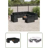 The Living Store 14-tlg. Garten-Sofagarnitur mit Kissen Schwarz Poly Rattan