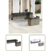 The Living Store 8-tlg. Garten-Sofagarnitur mit Kissen Grau Poly Rattan