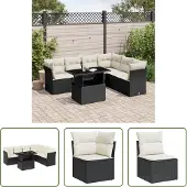 The Living Store 7-tlg. Garten-Sofagarnitur mit Kissen Schwarz Poly Rattan
