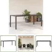 The Living Store Gartentisch mit Glasplatte Schwarz 190x90x75 cm Poly Rattan