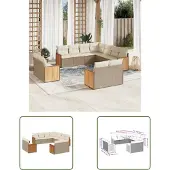 The Living Store 11-tlg. Garten-Sofagarnitur mit Kissen Beige Poly Rattan