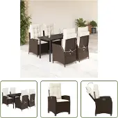 The Living Store 5-tlg. Garten-Essgruppe mit Kissen Braun Poly Rattan