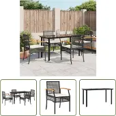 The Living Store 5-tlg. Garten-Essgruppe mit Kissen Schwarz Poly Rattan
