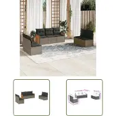 The Living Store 7-tlg. Garten-Sofagarnitur mit Kissen Grau Poly Rattan