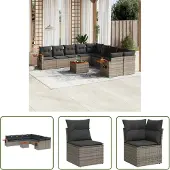 The Living Store 11-tlg. Garten-Sofagarnitur mit Kissen Grau Poly Rattan
