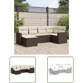 The Living Store 6-tlg. Garten-Sofagarnitur mit Kissen Braun Poly Rattan
