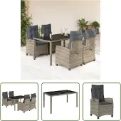 The Living Store 5-tlg. Garten-Essgruppe mit Kissen Grau Poly Rattan
