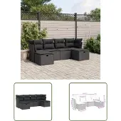 The Living Store 6-tlg. Garten-Sofagarnitur mit Kissen Schwarz Poly Rattan