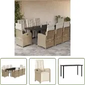 The Living Store 9-tlg. Garten-Essgruppe mit Kissen Beige Poly Rattan