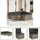 The Living Store 9-tlg. Garten-Sofagarnitur mit Kissen Grau Poly Rattan