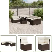 The Living Store 11-tlg. Garten-Sofagarnitur mit Kissen Braun Poly Rattan