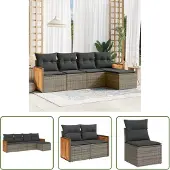 The Living Store 5-tlg. Garten-Sofagarnitur mit Kissen Grau Poly Rattan