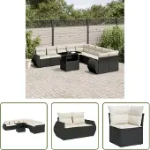 The Living Store 11-tlg. Garten-Sofagarnitur mit Kissen Schwarz Poly Rattan