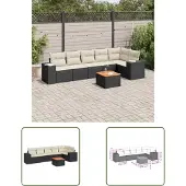 The Living Store 7-tlg. Garten-Sofagarnitur mit Kissen Schwarz Poly Rattan