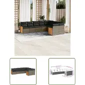 The Living Store 9-tlg. Garten-Sofagarnitur mit Kissen Grau Poly Rattan