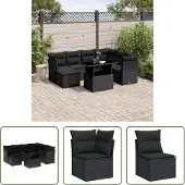 The Living Store 8-tlg. Garten-Sofagarnitur mit Kissen Schwarz Poly Rattan