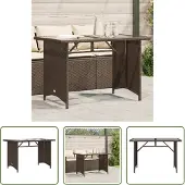 The Living Store Gartentisch mit Glasplatte Braun 110x68x70 cm Poly Rattan