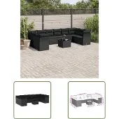 The Living Store 11-tlg. Garten-Sofagarnitur mit Kissen Schwarz Poly Rattan