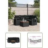 The Living Store 5-tlg. Garten-Sofagarnitur mit Kissen Schwarz Poly Rattan