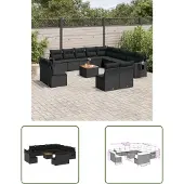 The Living Store 14-tlg. Garten-Sofagarnitur mit Kissen Schwarz Poly Rattan