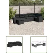 The Living Store 7-tlg. Garten-Sofagarnitur mit Kissen Schwarz Poly Rattan