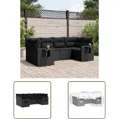 The Living Store 6-tlg. Garten-Sofagarnitur mit Kissen Schwarz Poly Rattan