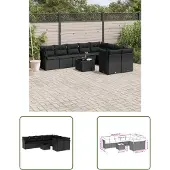 The Living Store 10-tlg. Garten-Sofagarnitur mit Kissen Schwarz Poly Rattan