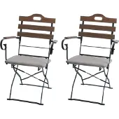 Mendler 2er-Set Biergartenstuhl HWC-J40, Klappstuhl Gartenstuhl, Gastronomie-Qualität Akazie hellbraun, Polster beige