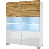 Belini Kommode Sideboard Wohnzimmer Schlafzimmer Schrank Hochschrank mit LED-Leuchten (Wotan Eiche / Weiß)
