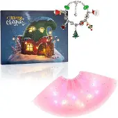 Mormark 2er Pack Weihnachts-Adventskalender Armbänder Set + LED-Glitzerrock - ADVENTPRINCESS Rosa