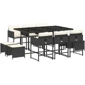 Syfax 11-tlg. Garten-Essgruppe mit Kissen Schwarz Poly Rattan