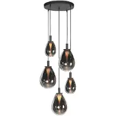 Mexlite LED-Pendellampe Glimsy, Ø 40 cm schwarz/rauchgrau Glas 5-fl.