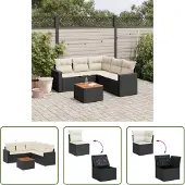 The Living Store 6-tlg. Garten-Sofagarnitur mit Kissen Schwarz Poly Rattan