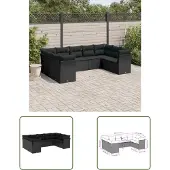 The Living Store 9-tlg. Garten-Sofagarnitur mit Kissen Schwarz Poly Rattan