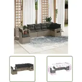 The Living Store 6-tlg. Garten-Sofagarnitur mit Kissen Grau Poly Rattan