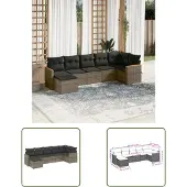 The Living Store 7-tlg. Garten-Sofagarnitur mit Kissen Grau Poly Rattan